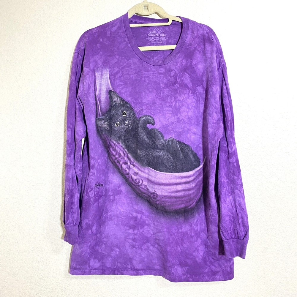 The Mountain Unisex Shirt Size Large Cotton Purple Tie Dye Cat Long Sleeve